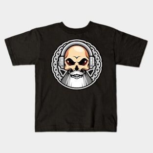 Skull use headset ilustration design Kids T-Shirt